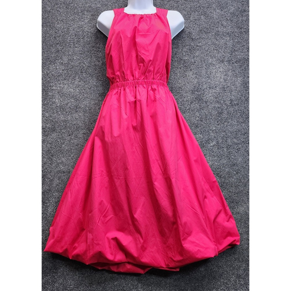 NWT Banana Republic Womens Bubble Hem Taffeta Midi Dress Pink Cross Back L